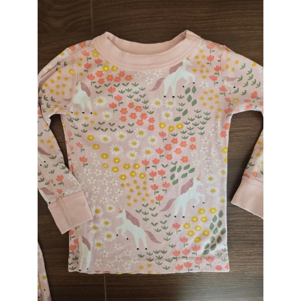 Hanna Andersson Pink Unicorn Floral Organic Cotton Pajama Set Kids 3T 90cm